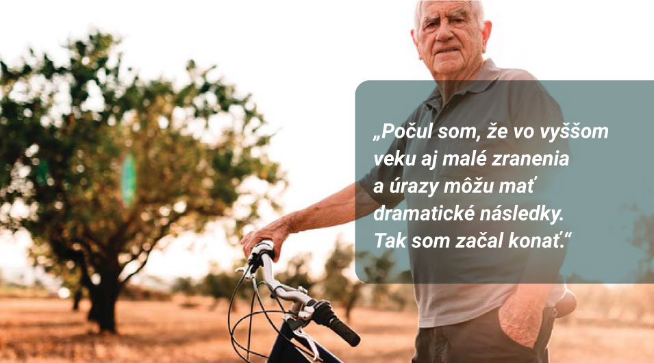 Pavol - pacient s osteoporózou, stojí pri bicykli.